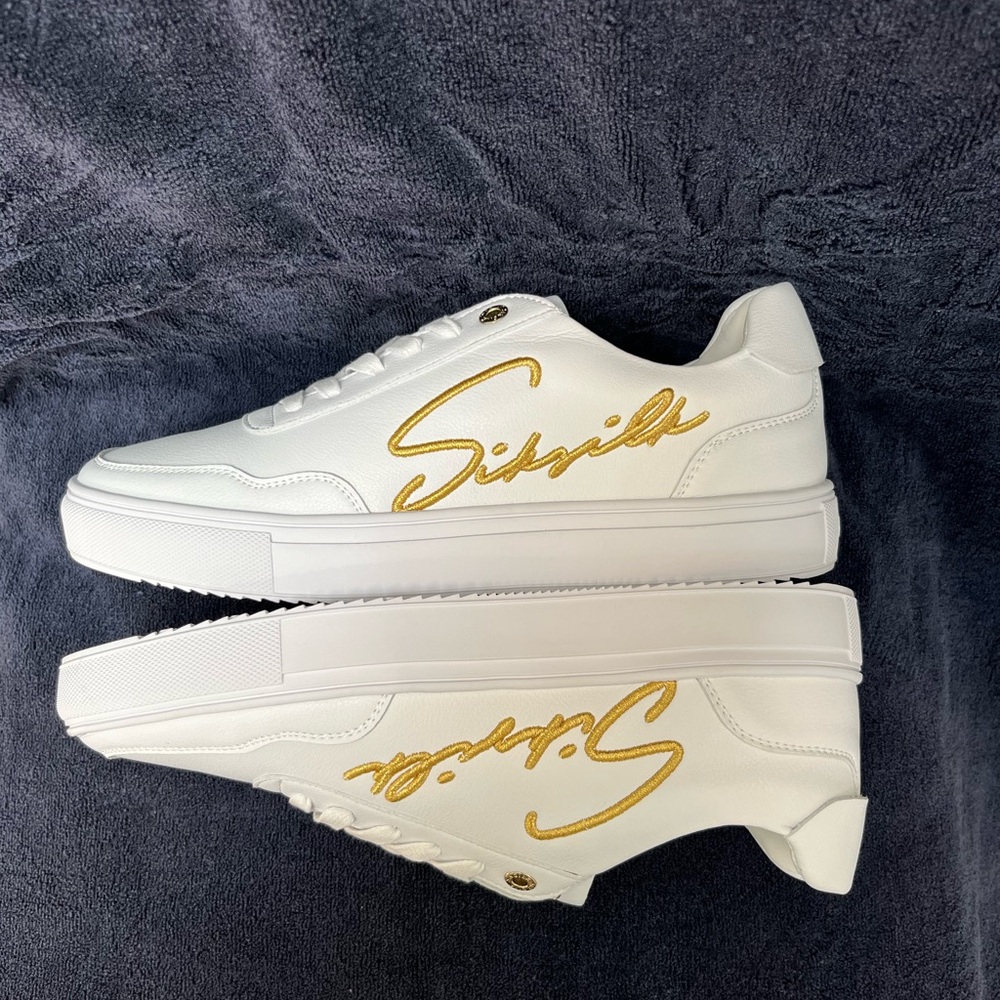 Siksilk NWOT White Leather Sneakers  W/ Gold Accents Mens Size 9 - Picture 4 of 10